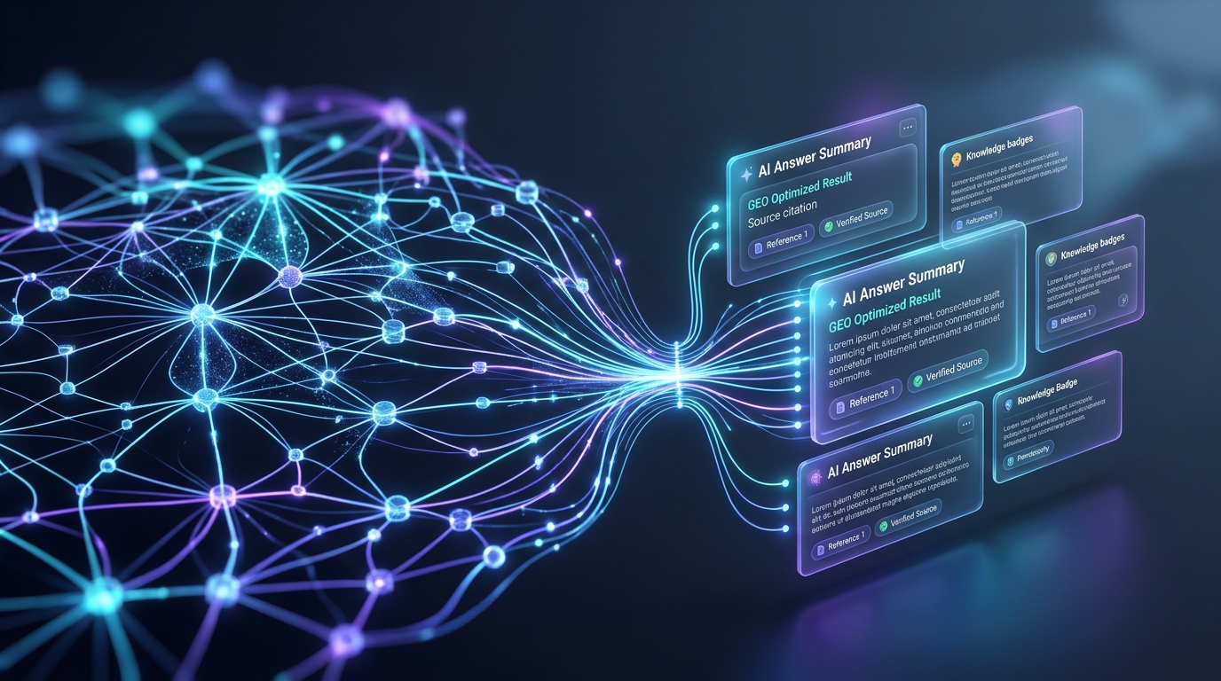 Generative Engine Optimization strategy dashboard showing AI search results